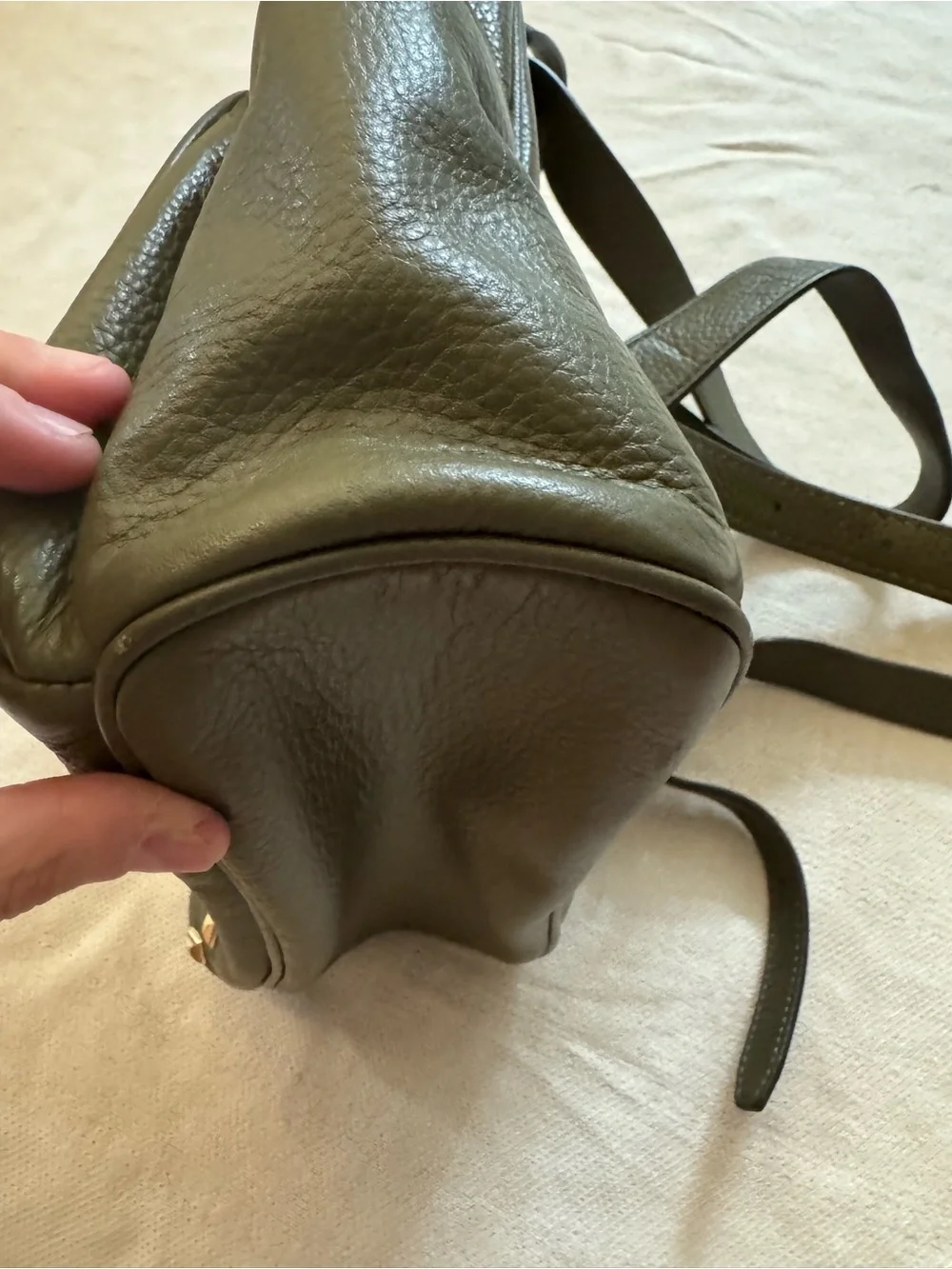 Michael Kors Olive Green Pebbled Leather Backpack with Gold Studs